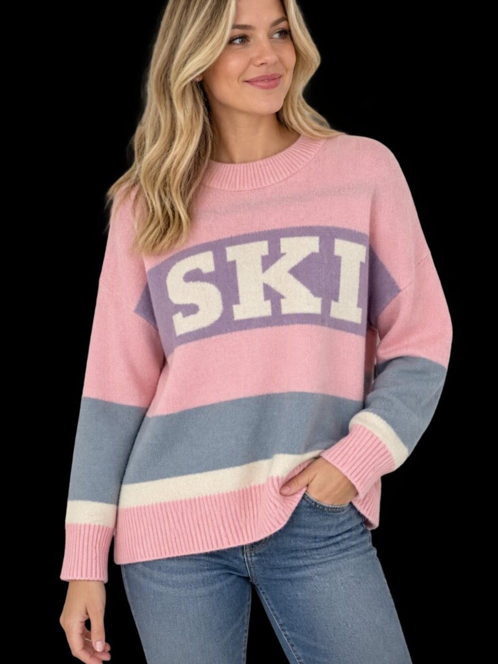 NWOT Sincerely Jules Pastel Pink and Blue SKI Sweater Size Medium Oversized